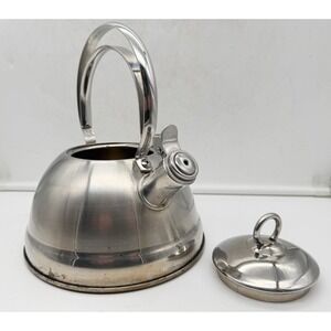 Betty Crocker Whistling Tea Kettle Stainless Steel Stovetop Teapot 2-2.5 Qt